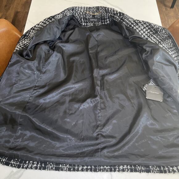 ELLEN TRACY Houndstooth Wool Blend Pea Coat Black Ivory Textured Lined Sz 14 NWT - Picture 11 of 16